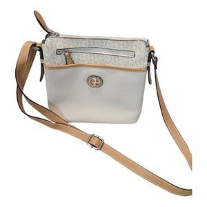 Giani Bernini Womens White Leather Crossbody Monogram Print Zipper Closure